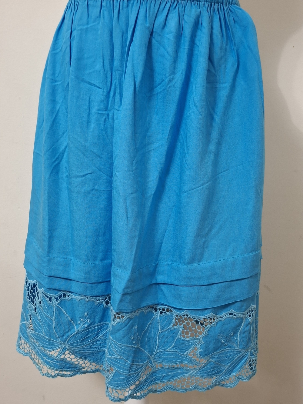 Turquoise Blue Floral Lace Hem Elastic Waist Skirt (Fits up to XL)